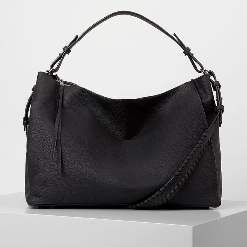 All Saints Black Leather Tote Bag